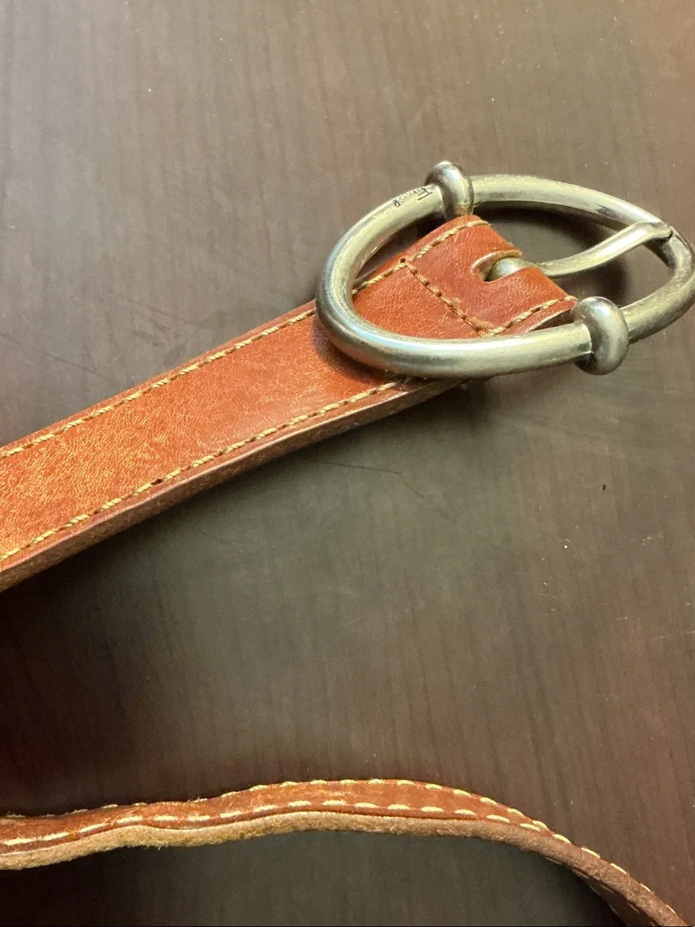 Fossil Tan/Brown Leather Belt with Round Silver Buckle